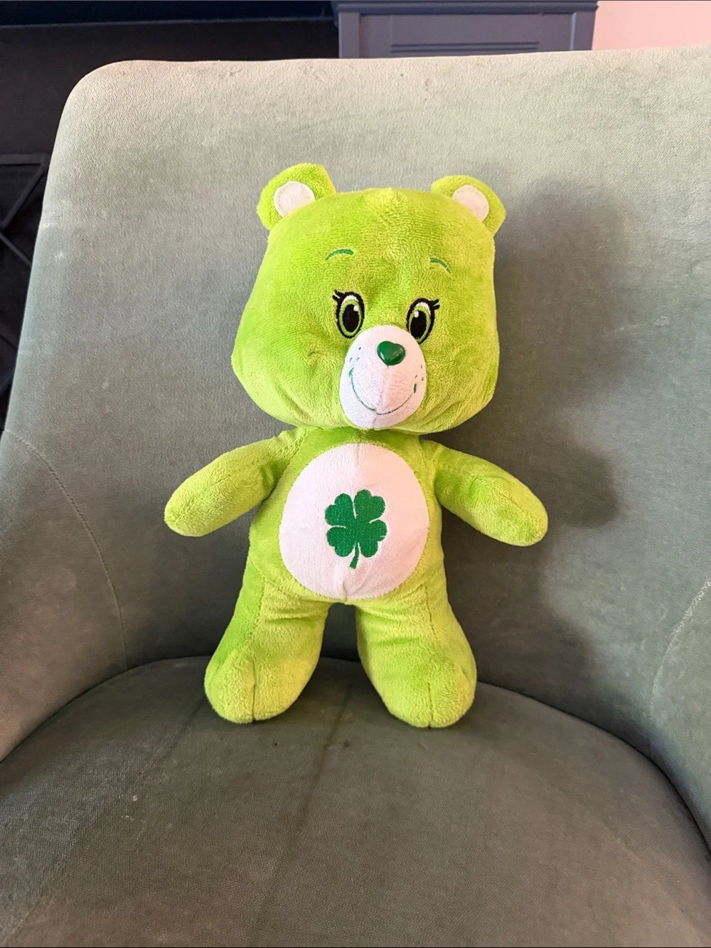 2016 Kelly Toy Care Bears Lime Green Clover Plush Bear - Shamrock Belly Badge